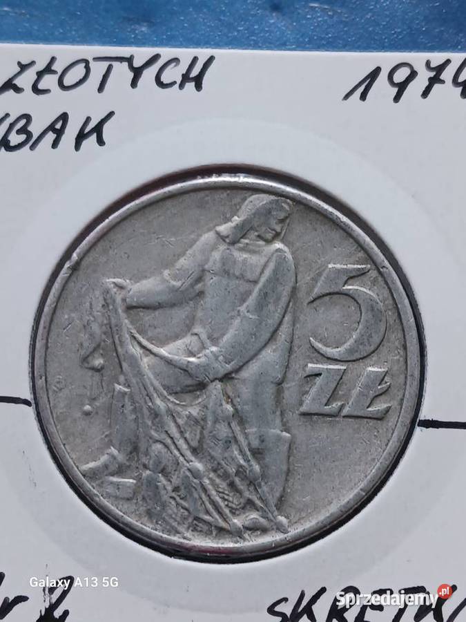 5 Złotych Rybak 1974 r 2 Skrętka piękny stan Numizmatyka Numizmatyka