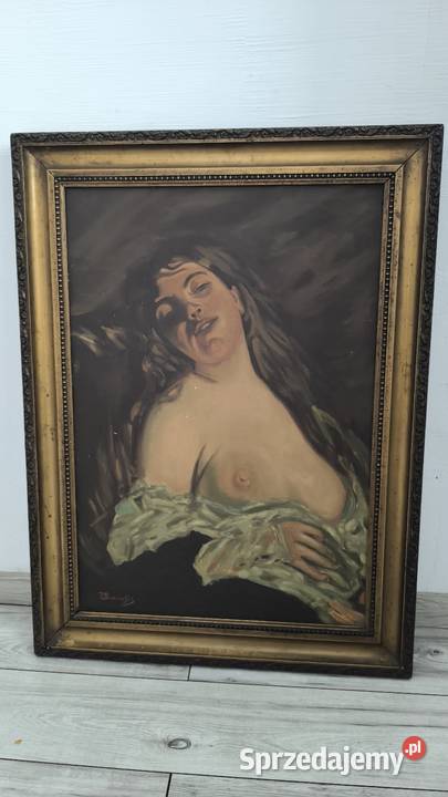 Piękny obraz olejny akt kobiety sygnowany J Łódź sprzedam