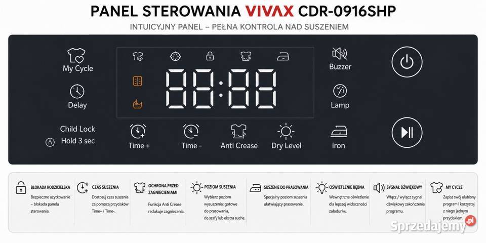 Suszarka VIVAX CDR0916SHP 9 Pompa Ciepła 16 61.5cm małopolskie Skawina