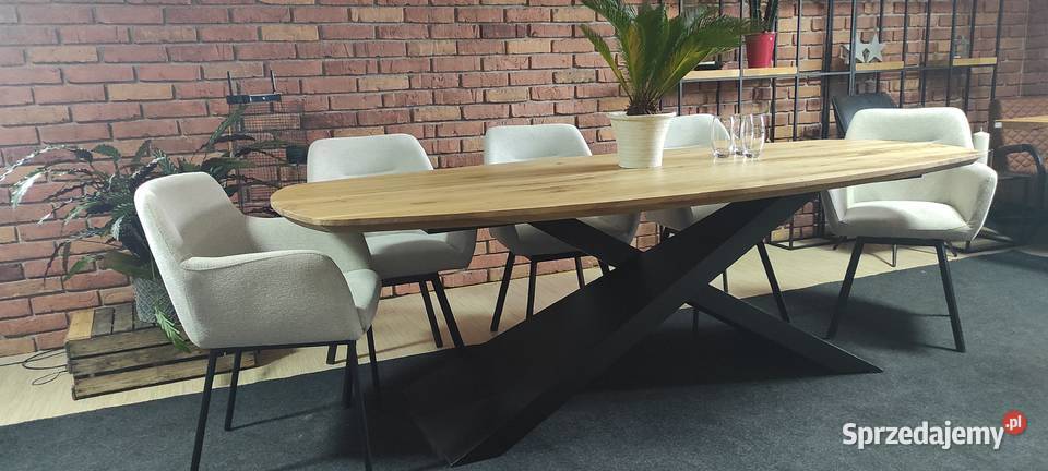 stół lity dąb owal 200x100 zacięta krawędź 76cm Zimnowoda