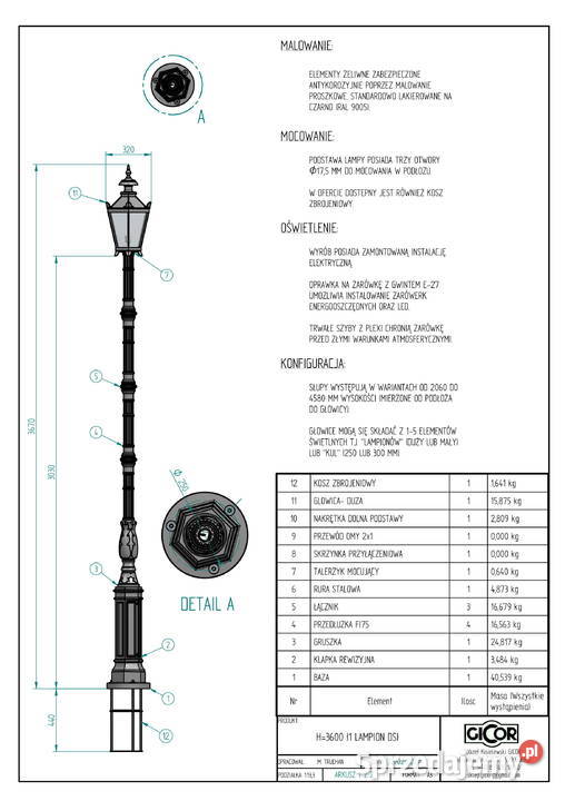 Lampa G I 1xGłowica H 3000mm warmińsko-mazurskie Gołdap