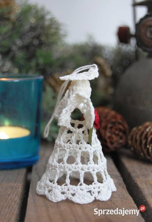 Aniołek szydełkowy z różą kwiatem zawieszka biały lubelskie Lublin