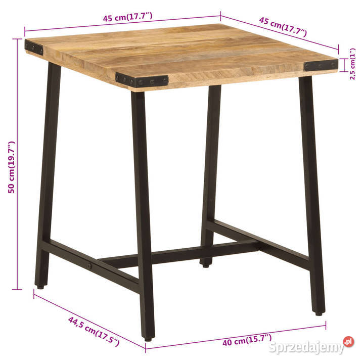 Stolik boczny 45x45x50 lite drewno mango i