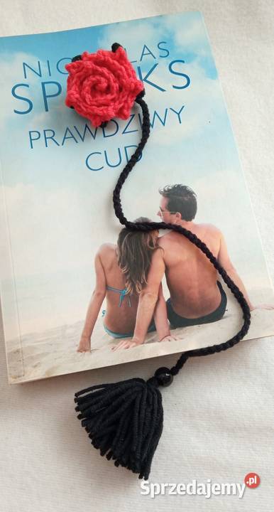 Różyczka wykonana na szydełku zakładka do Łask