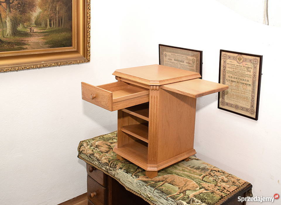 ŁADNA DĘBOWA SZAFKA Z WYSUWANYM BLATEM STOLIK Świdnica
