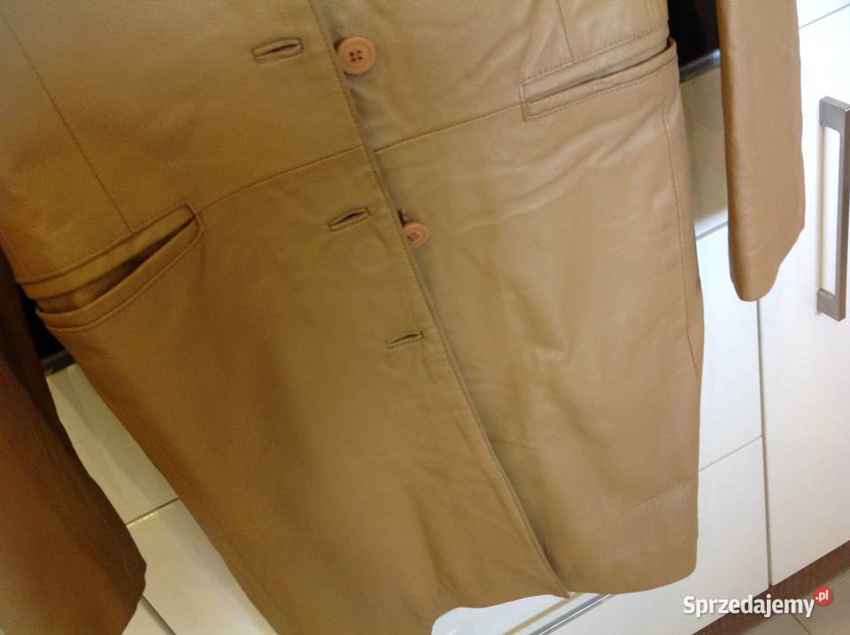 Płaszcz Skórzany Damski S Musztardowy skóra Nowa Sól