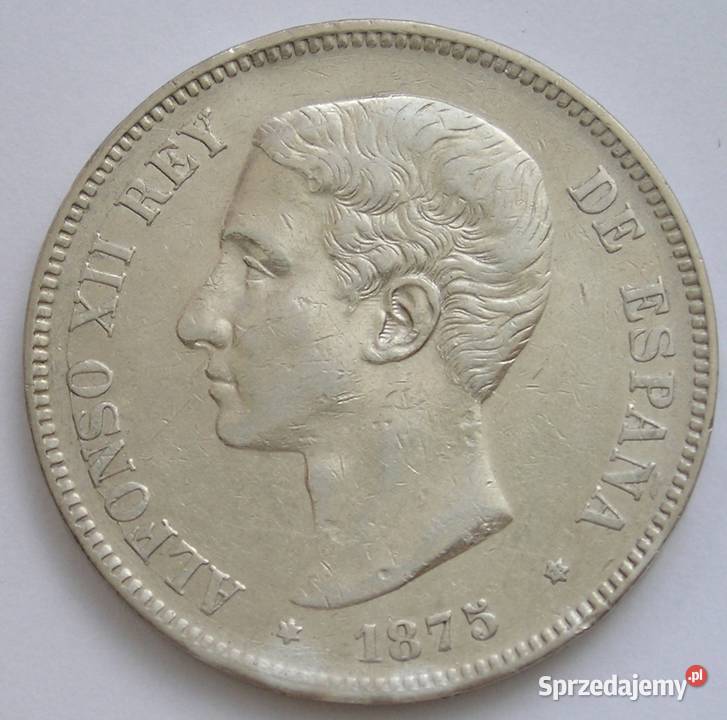 HISZPANIA 5 PESET 1875 ALFONSO XII SREBRO Łódź