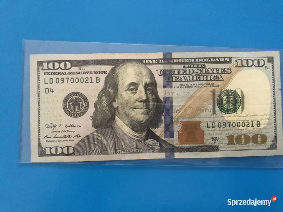 Banknot 100 dollarow ciekawy numer 09700021 zachodniopomorskie Szczecin sprzedam