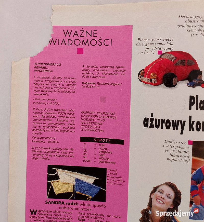 Sandra dzianiny czasopisma 894 Rok wydania 1994 podlaskie Suwałki