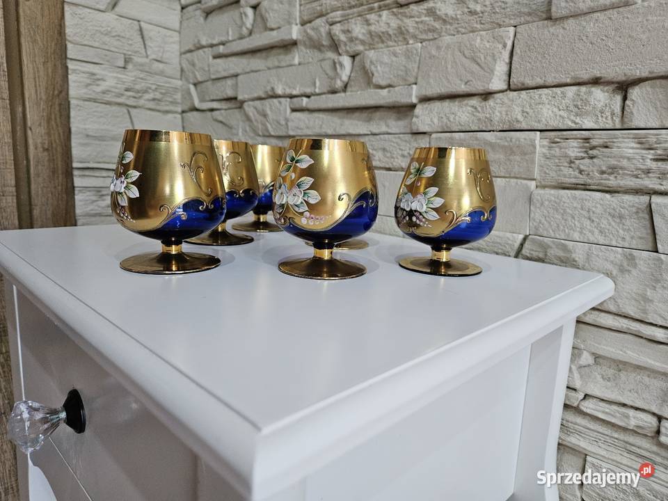 Zabytkowy komplet kieliszków do koniaku cobalt Kowal