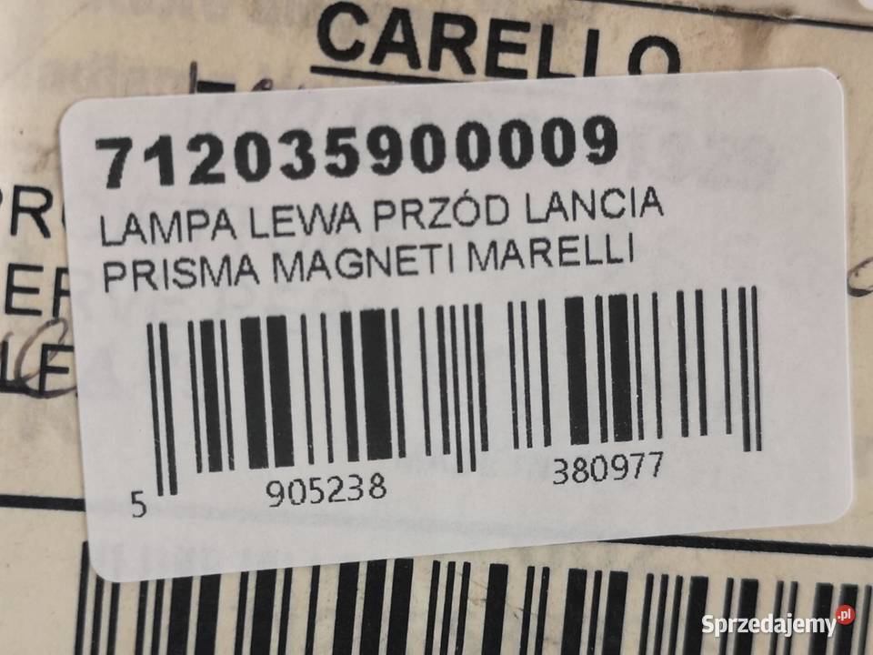 LAMPA LEWY PRZÓD LANCIA PRISMA 19831989 NOWA osobowe
