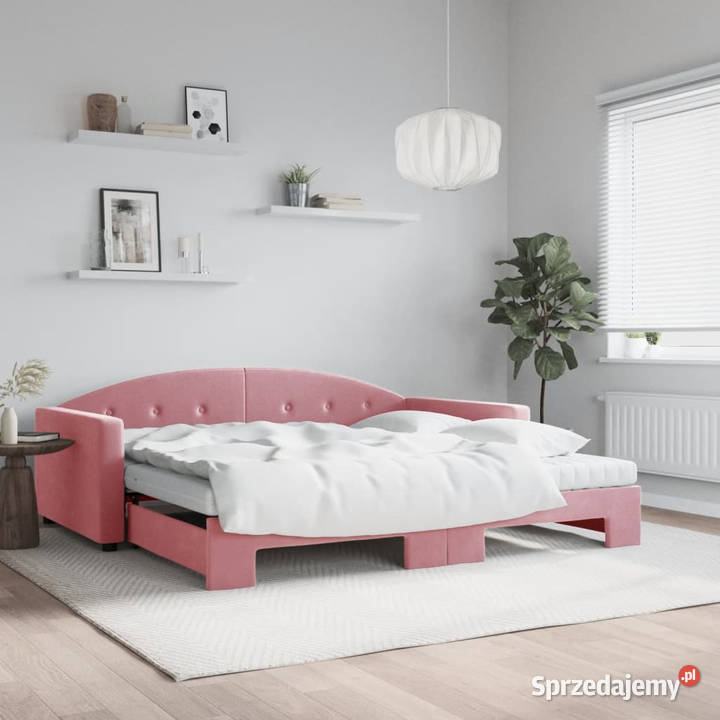 Sofa rozsuwana z materacami różowa aksamit Warszawa