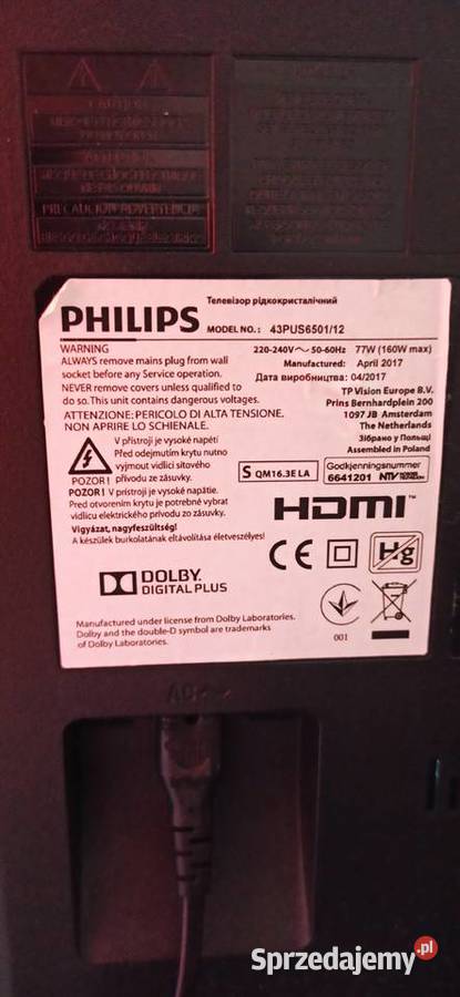Telewizor Philips 43 cale 4k Ultra HD Ambilight podkarpackie Czudec sprzedam