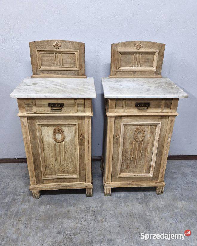 Para dębowych szafek nocnych z marmurem Meble Marki sprzedam