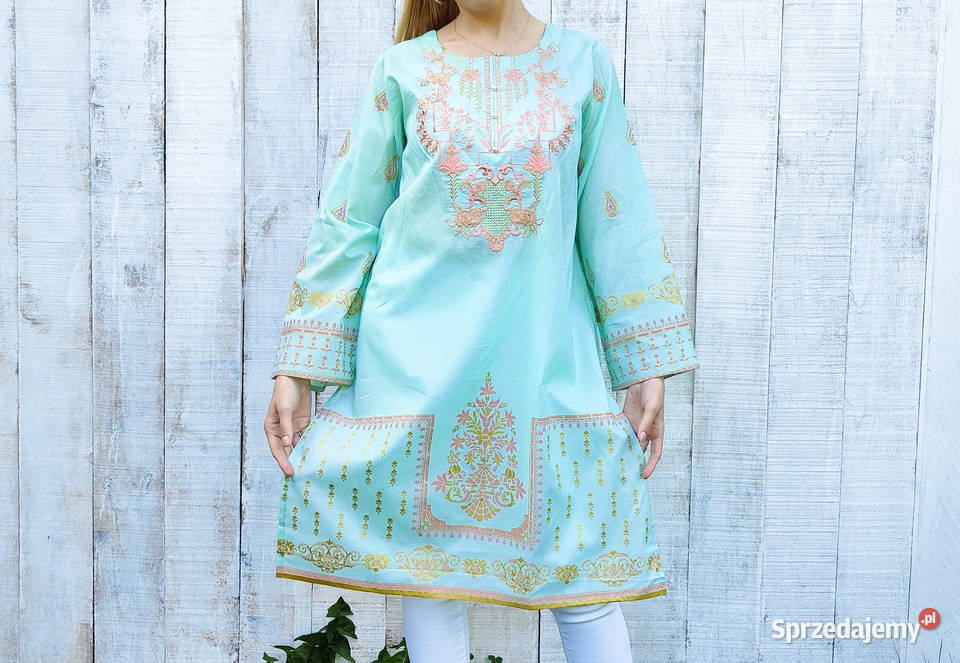 Nowa indyjska tunika kameez M 38 miętowa wzór zachodniopomorskie Szczecin sprzedam