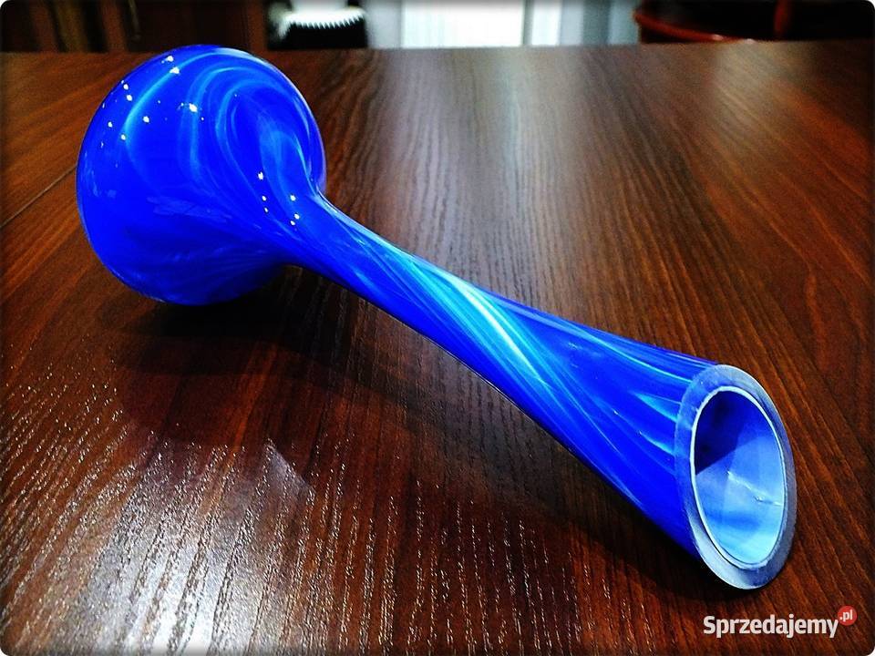 Wazon z niebieskiego grubego szkła lat 7080 Porcelana i szkło