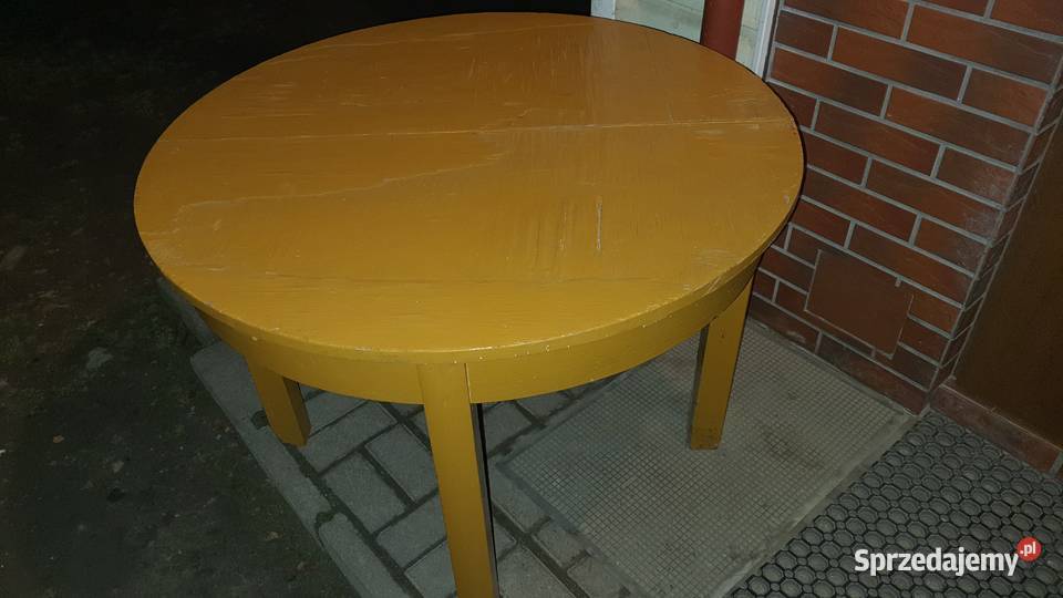 Stół drewniany okrągły PRL rozsuwany Lublin
