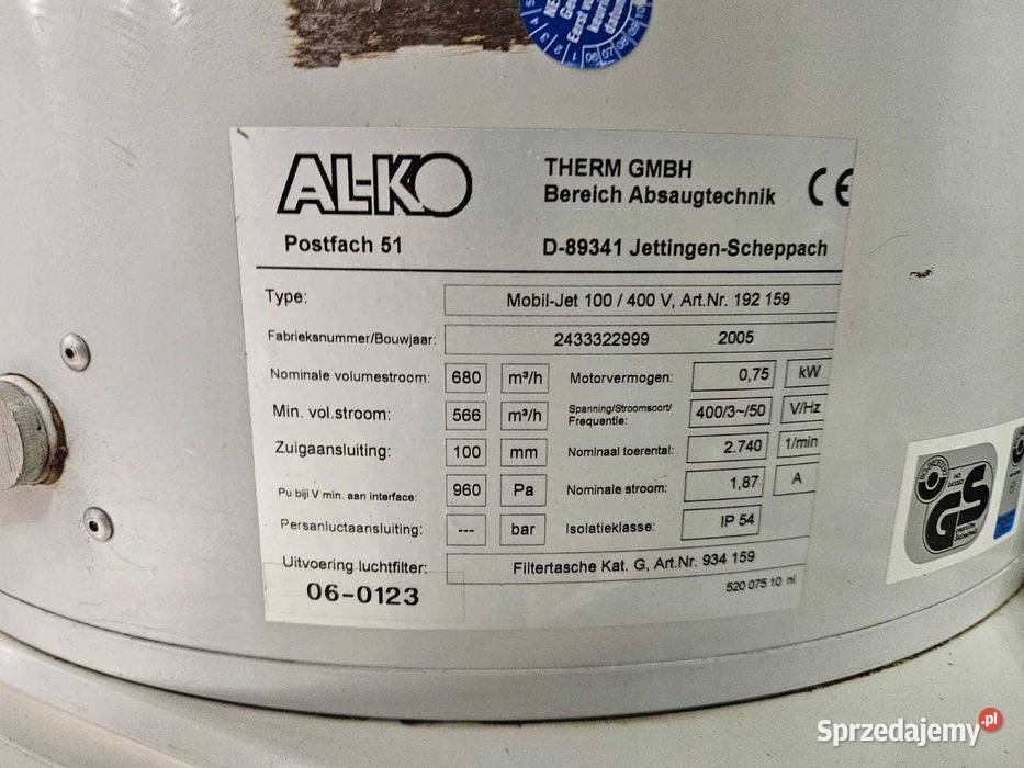 Mobilny odciąg wiórów ALKO Mobil 100 680 mh 400 Gastronomia Góra