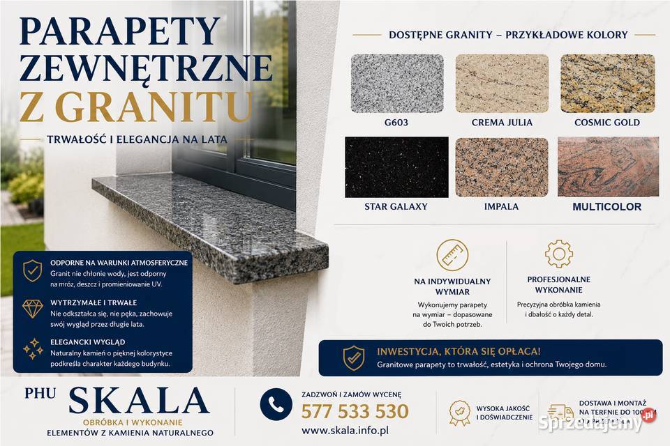 na wymiar parapety zewnętrzne z granitu