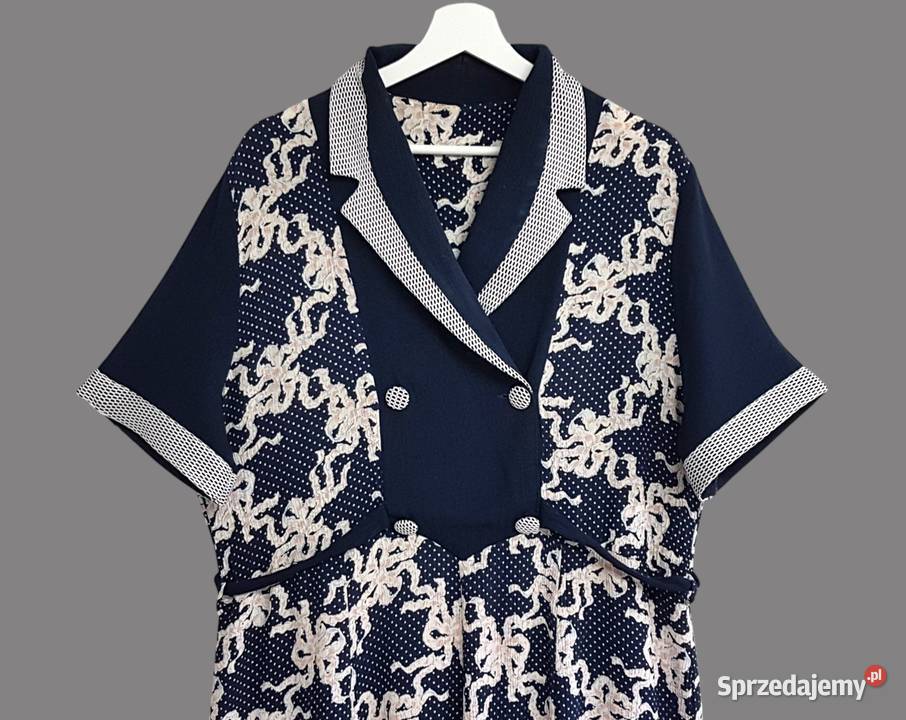 Damska prosta sukienka granatowa z krótkim Kwiatki sprzedam