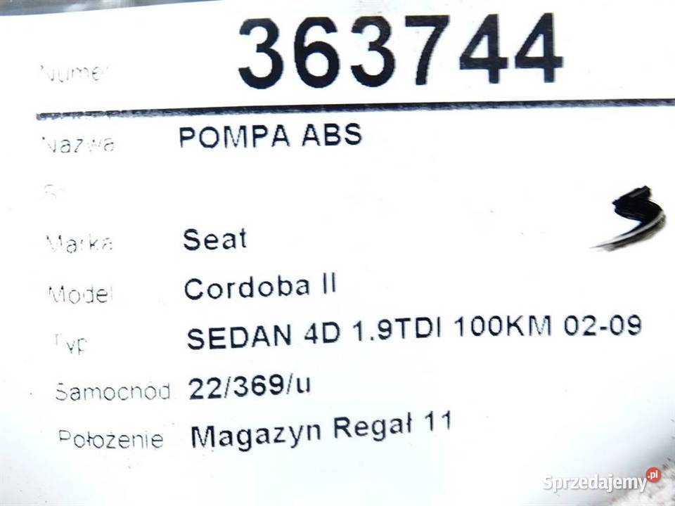 POMPA ABS SEAT CORDOBA II 0265800003 19 100 0209