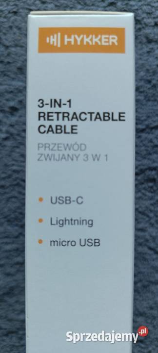 HYKKER przewód USB zwijany 3w1 NOWY Ełk