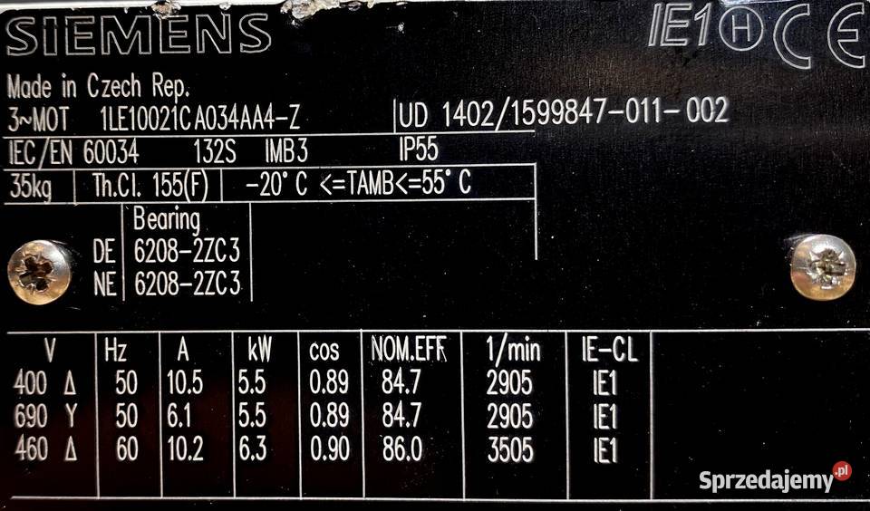 silnik elektryczny 55kW 2905obr 3fazowy SIEMENS kujawsko-pomorskie Pigża sprzedam