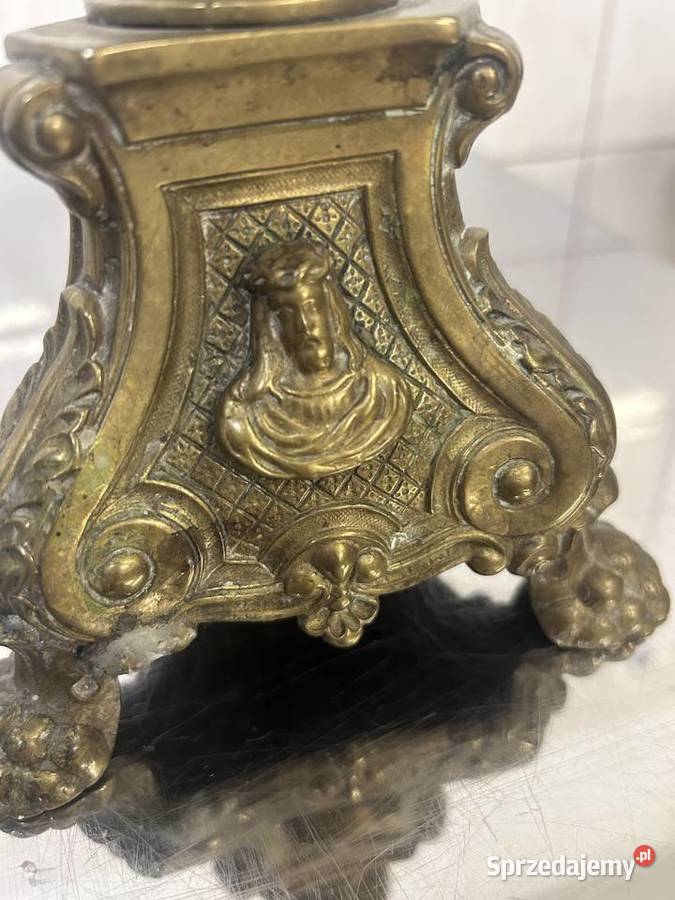 Dwa mosiężne lichtarze Maryja Serce Jezusa 54 Antyki śląskie Gliwice