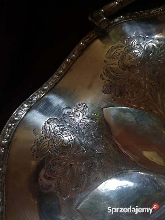 Patera platerowa w grawerowane kwiaty pomorskie Gdańsk