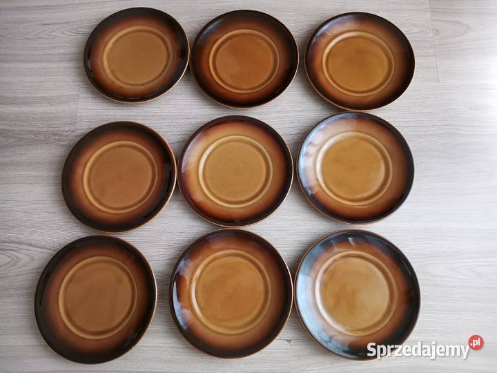 Talerzyki deserowe brązowe porcelit Tułowice PRL Kraków