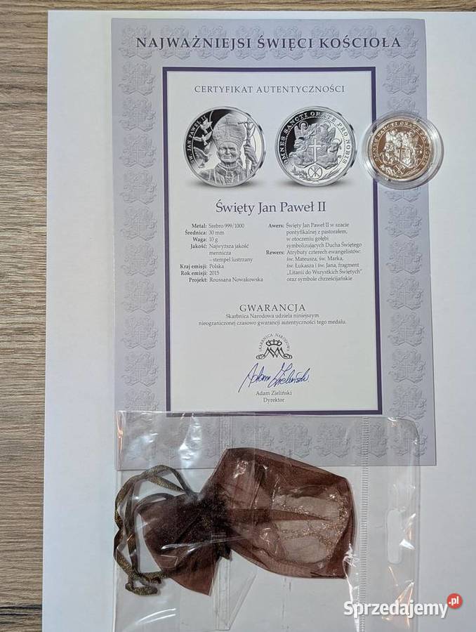 Medal Srebrny Św Jan Paweł II 10g Ag999 wielkopolskie Piła