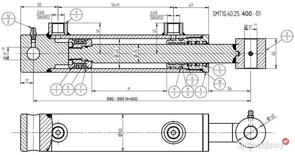 Cienki Siłownik Hydrauliczny SMT1G 40x25 SKOK Solec Kujawski