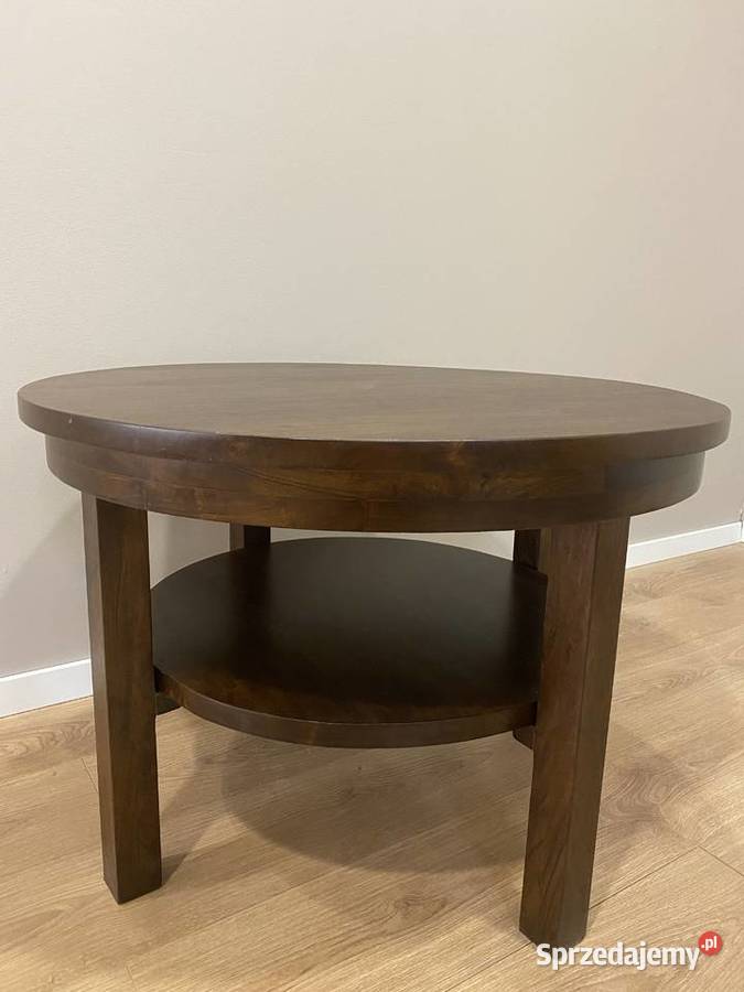 Okrągły drewniany stolik z półką z drewna akacji Lublin