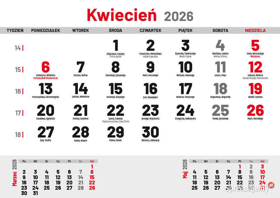 Kalendarz jednodzielny firmowy 2026 indywidualny Piła