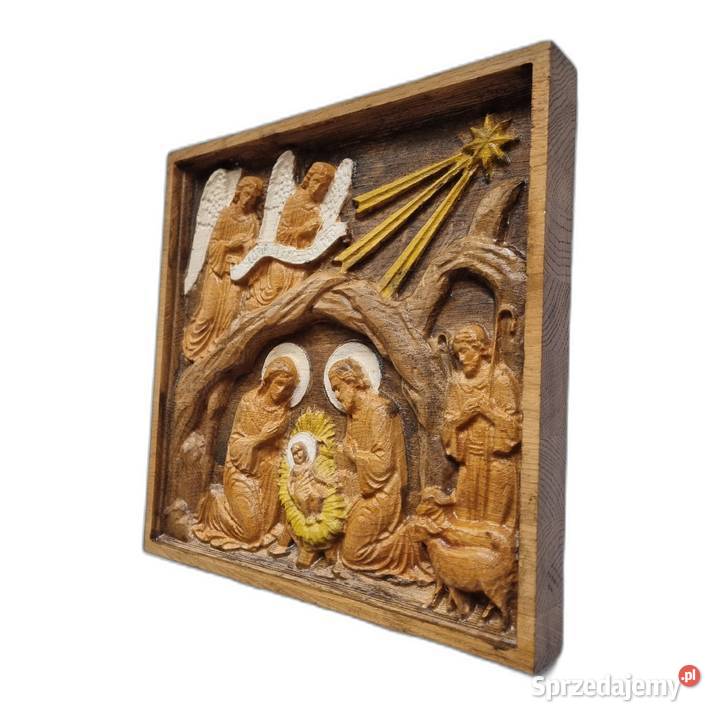 Ręcznie malowana płaskorzeźba Szopka Malechowo