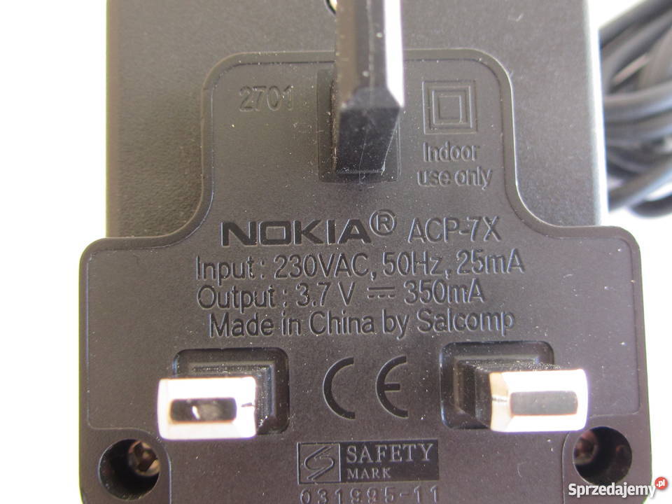 Ładowarka Nokia ACP 7X DC 37V 350 mA wtyczka UK Ładowarki