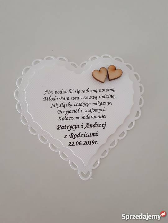 Etykiety na ciasto Karnety Kołacz weselny Ślubne biały Lubliniec sprzedam