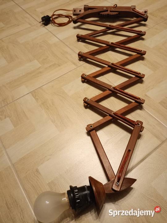 Zabytkowa Lampa nożycowa tekowa Vintage Kinkiet Drawski Młyn