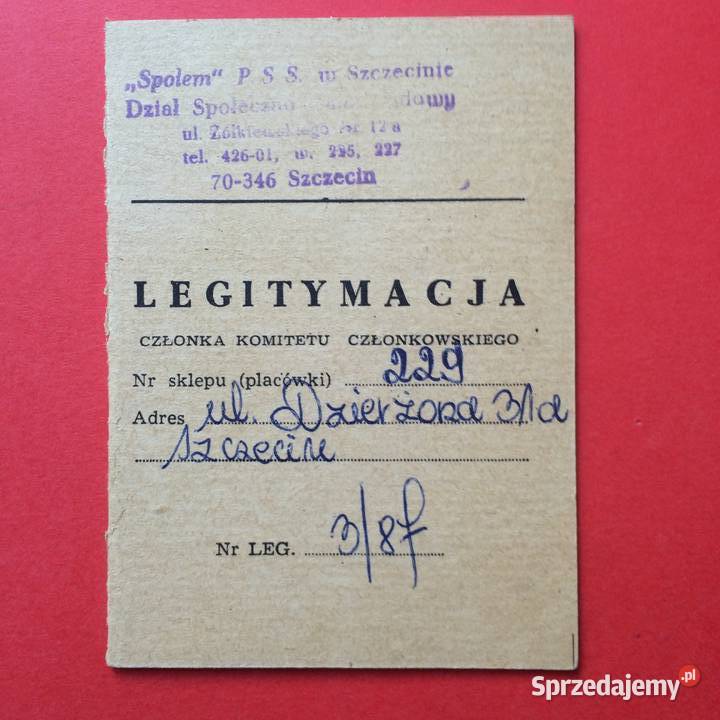 1911 Legitymacja Społem Przeradzki zachodniopomorskie Szczecin sprzedam