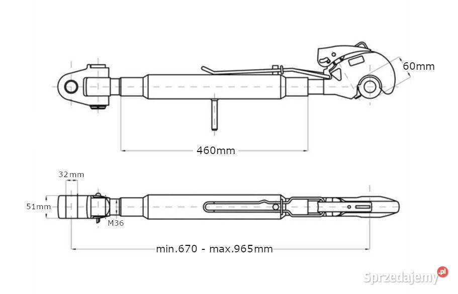 Łącznik górny z hakiem mocującym kat 3 CBM Kamionna