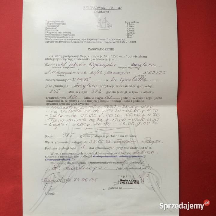 1264 Potwierdzenie z Dziennika Okrętowego Szczecin