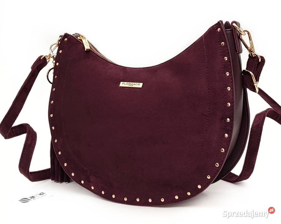 Torebka Listonoszka FloraCO Zamszowa Burgund mazowieckie