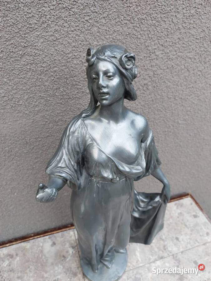 Stara secesyjna figura cynowa akt śpiewaczka 40 Tczew