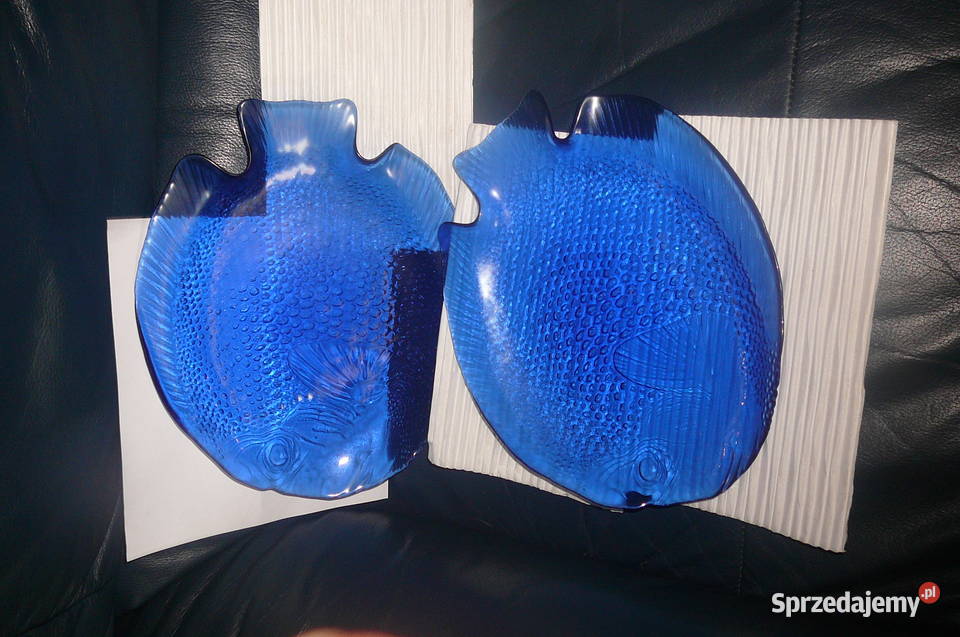 Duży talerz ryba szkło szafirowe Wrocław