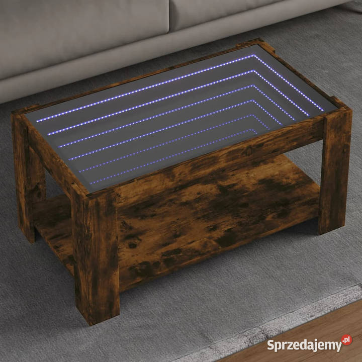 Stolik kawowy z LED opalany dąb 93x53x45