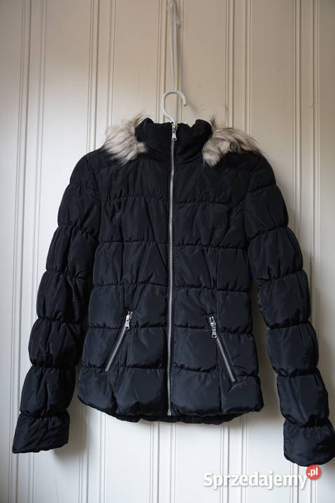 Czarna watowana kurtka hm xxs 32 kaptur futerko czarny Toruń