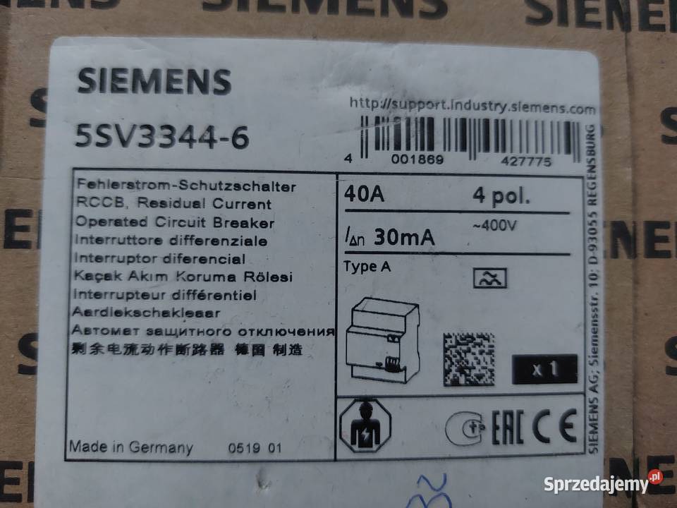 5SV3 RCCB 40A 30mA wyłącznik różnicowo prądowy śląskie Dąbrowa Górnicza
