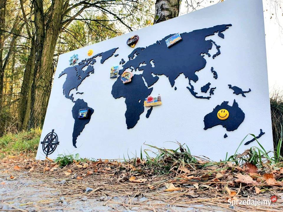 MAPA ŚWIATA w całości z drewna ORYGINALNA różne Tuchów