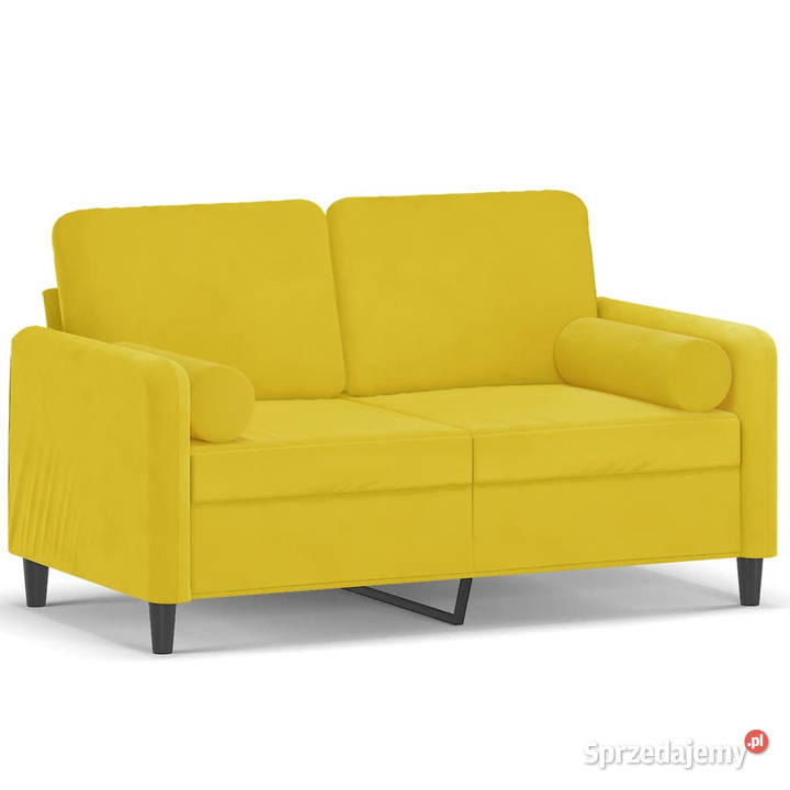2osobowa sofa z poduszkami żółta 120 aksamit Sofy i kanapy