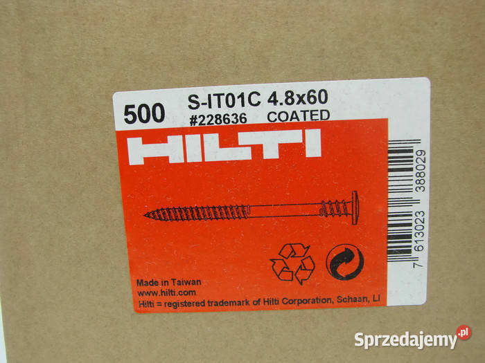 WKRĘTY HILTI 48X60 PACZKA 600 sztuk Dachy i rynny sprzedam